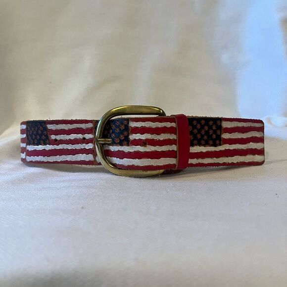 Rare?Diane Weiss NYC‎ hand tooled and painted leather ??USA flag belt. main image 5